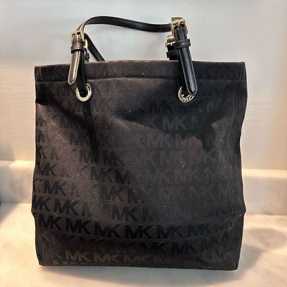 Michael Kors Canvas Logo Tote Bag Adjustable Strap Black Large Excellent Conditi - Picture 2 of 5